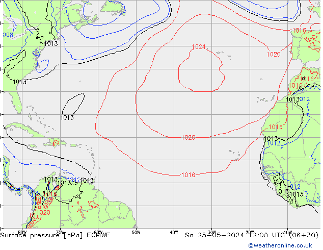 Presión superficial ECMWF sáb 25.05.2024 12 UTC