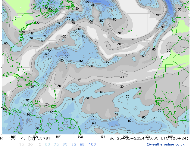 RH 700 hPa ECMWF  25.05.2024 06 UTC