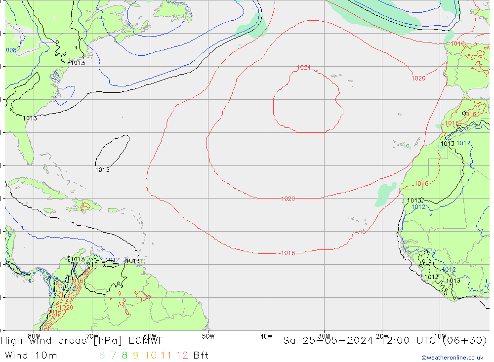 High wind areas ECMWF Sa 25.05.2024 12 UTC