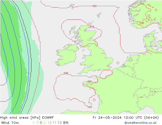 High wind areas ECMWF vie 24.05.2024 12 UTC