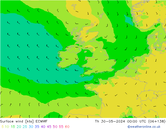 Vent 10 m ECMWF jeu 30.05.2024 00 UTC