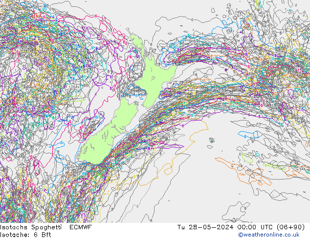 Isotachs Spaghetti ECMWF Út 28.05.2024 00 UTC