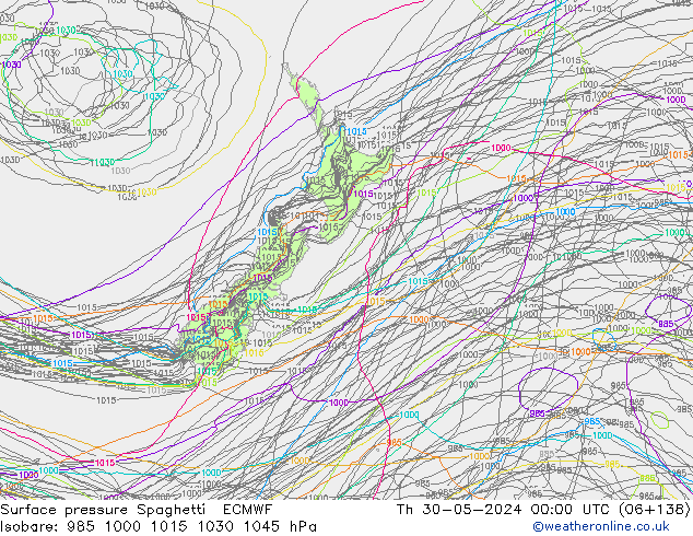 приземное давление Spaghetti ECMWF чт 30.05.2024 00 UTC