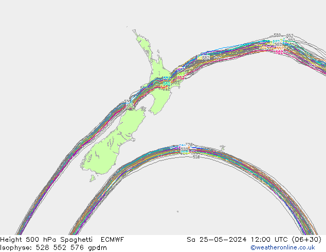 Height 500 hPa Spaghetti ECMWF Sa 25.05.2024 12 UTC