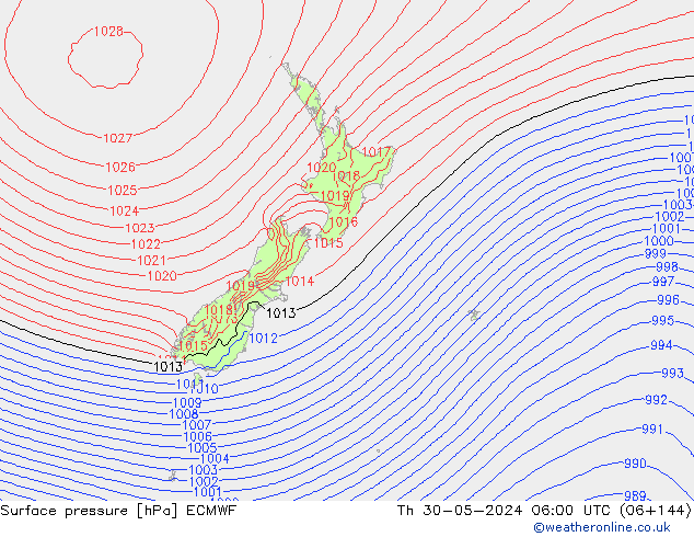 pressão do solo ECMWF Qui 30.05.2024 06 UTC