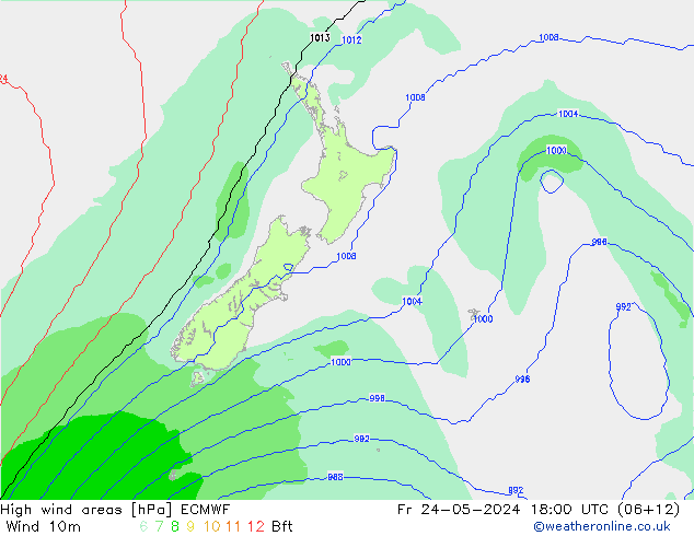 High wind areas ECMWF Fr 24.05.2024 18 UTC