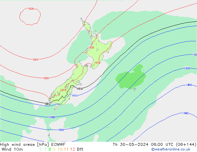 High wind areas ECMWF Th 30.05.2024 06 UTC