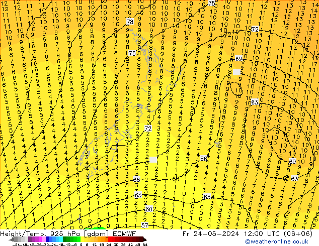 Height/Temp. 925 hPa ECMWF Sex 24.05.2024 12 UTC