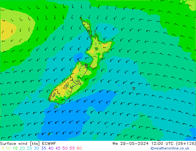 ветер 10 m ECMWF ср 29.05.2024 12 UTC
