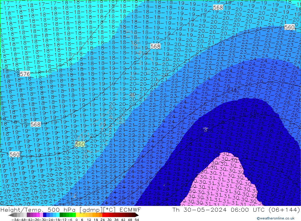 Height/Temp. 500 hPa ECMWF  30.05.2024 06 UTC