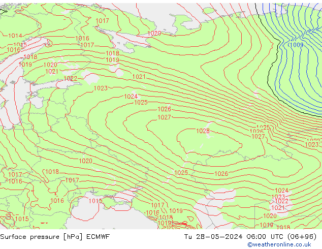 pressão do solo ECMWF Ter 28.05.2024 06 UTC