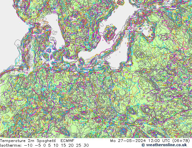 température 2m Spaghetti ECMWF lun 27.05.2024 12 UTC