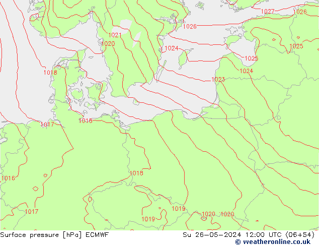 Luchtdruk (Grond) ECMWF zo 26.05.2024 12 UTC