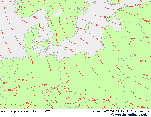 Luchtdruk (Grond) ECMWF zo 26.05.2024 18 UTC