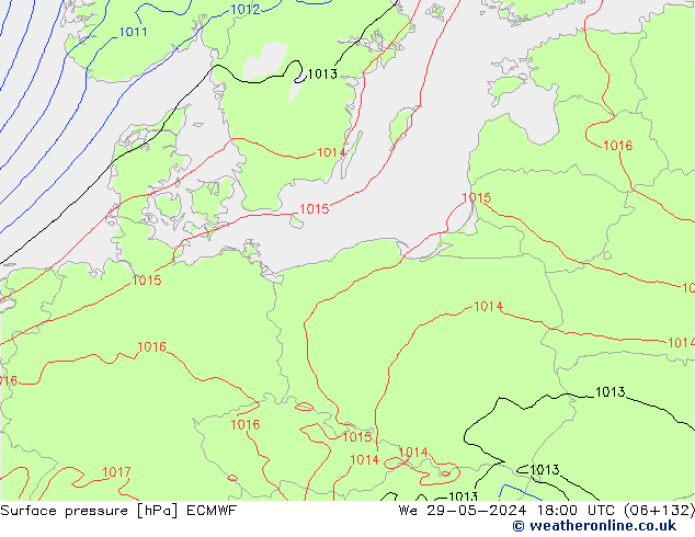 Luchtdruk (Grond) ECMWF wo 29.05.2024 18 UTC