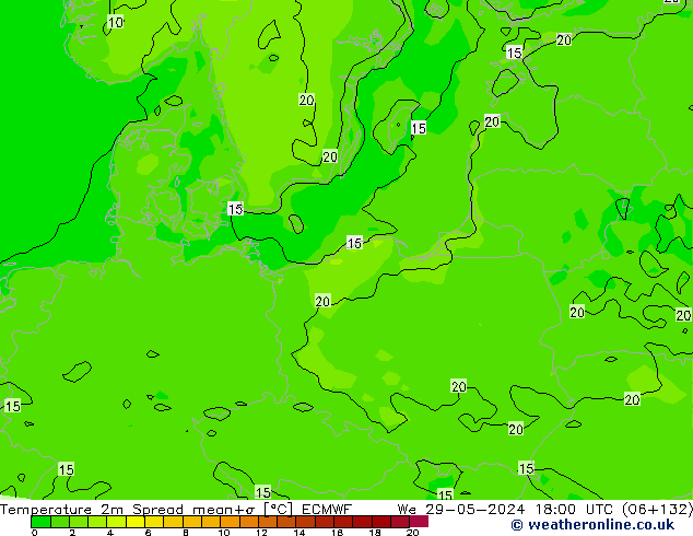 température 2m Spread ECMWF mer 29.05.2024 18 UTC