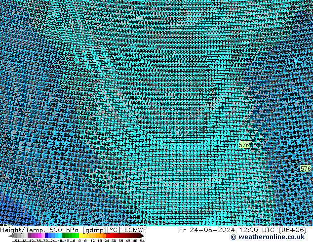 Height/Temp. 500 гПа ECMWF пт 24.05.2024 12 UTC
