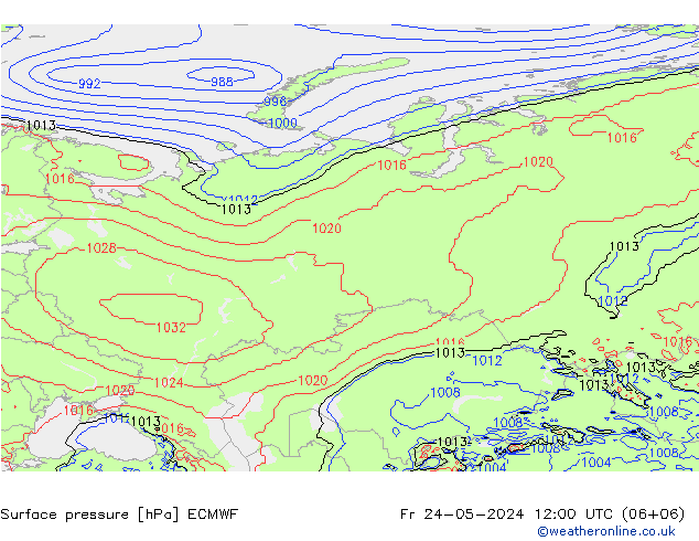 Presión superficial ECMWF vie 24.05.2024 12 UTC