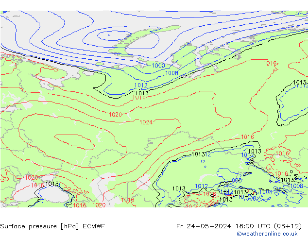 Atmosférický tlak ECMWF Pá 24.05.2024 18 UTC