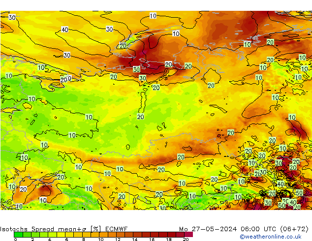 Isotachs Spread ECMWF пн 27.05.2024 06 UTC