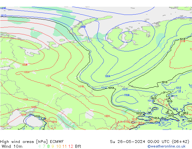 High wind areas ECMWF  26.05.2024 00 UTC