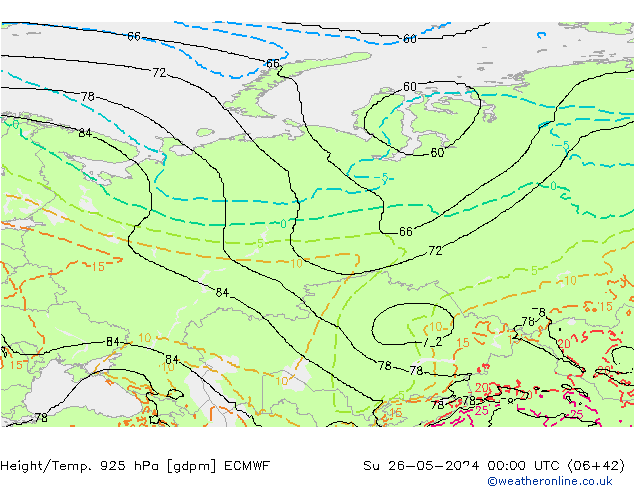 Height/Temp. 925 hPa ECMWF  26.05.2024 00 UTC