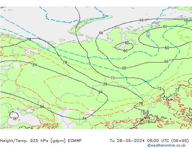 Yükseklik/Sıc. 925 hPa ECMWF Sa 28.05.2024 06 UTC