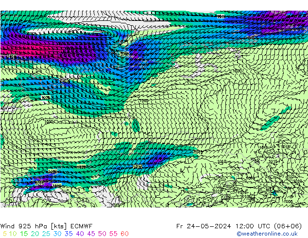 wiatr 925 hPa ECMWF pt. 24.05.2024 12 UTC