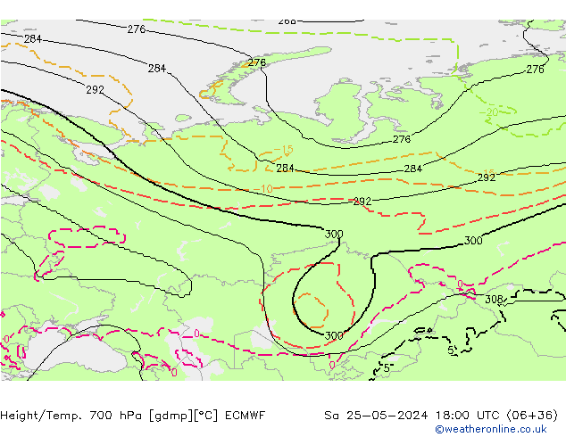 Height/Temp. 700 гПа ECMWF сб 25.05.2024 18 UTC