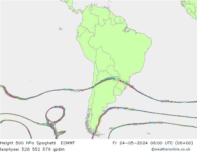 Height 500 hPa Spaghetti ECMWF Fr 24.05.2024 06 UTC