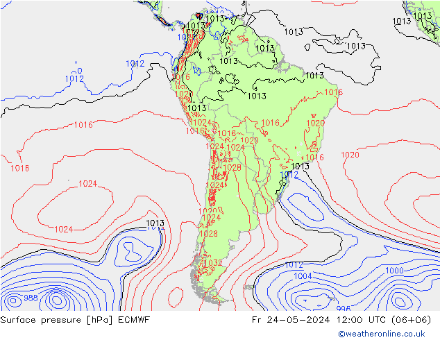 pressão do solo ECMWF Sex 24.05.2024 12 UTC