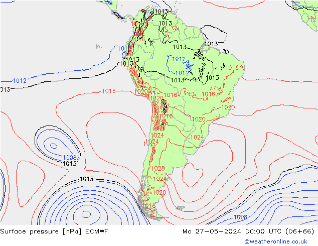 pressão do solo ECMWF Seg 27.05.2024 00 UTC