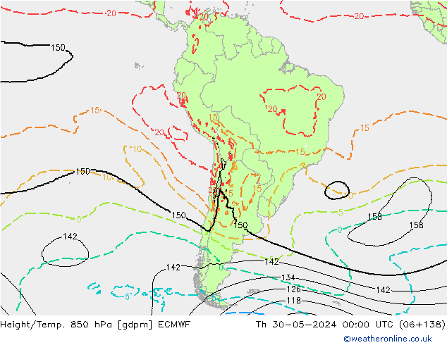 Yükseklik/Sıc. 850 hPa ECMWF Per 30.05.2024 00 UTC