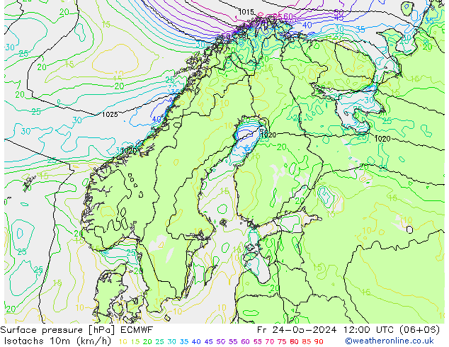 Isotachs (kph) ECMWF  24.05.2024 12 UTC