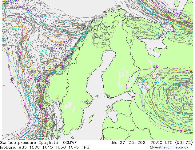 Luchtdruk op zeeniveau Spaghetti ECMWF ma 27.05.2024 06 UTC