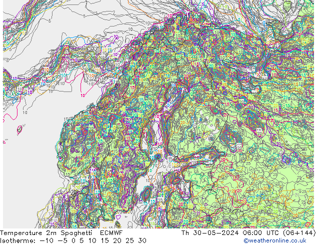 mapa temperatury 2m Spaghetti ECMWF czw. 30.05.2024 06 UTC