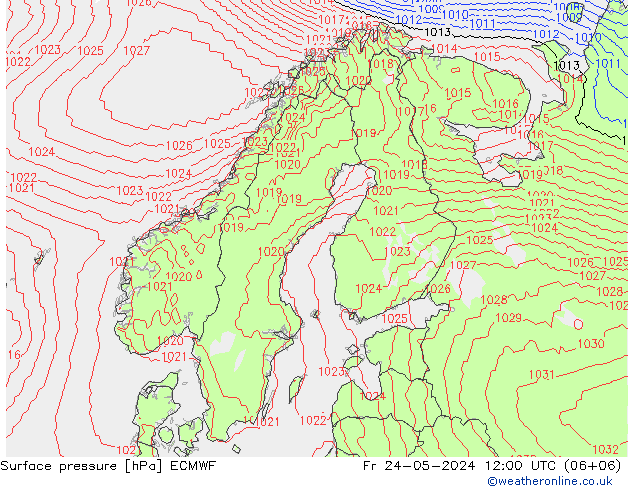 pressão do solo ECMWF Sex 24.05.2024 12 UTC