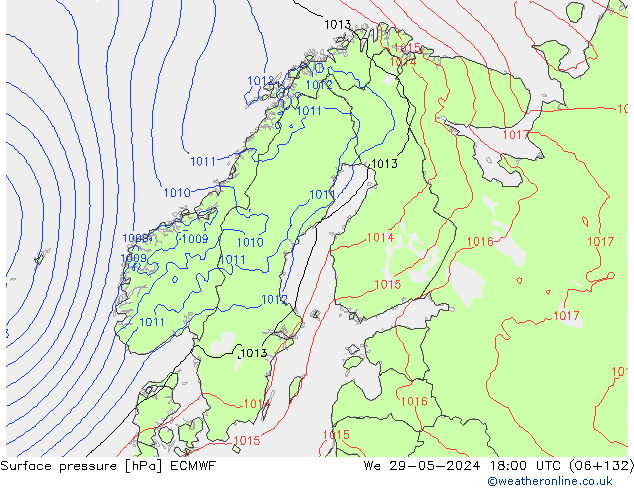 Pressione al suolo ECMWF mer 29.05.2024 18 UTC