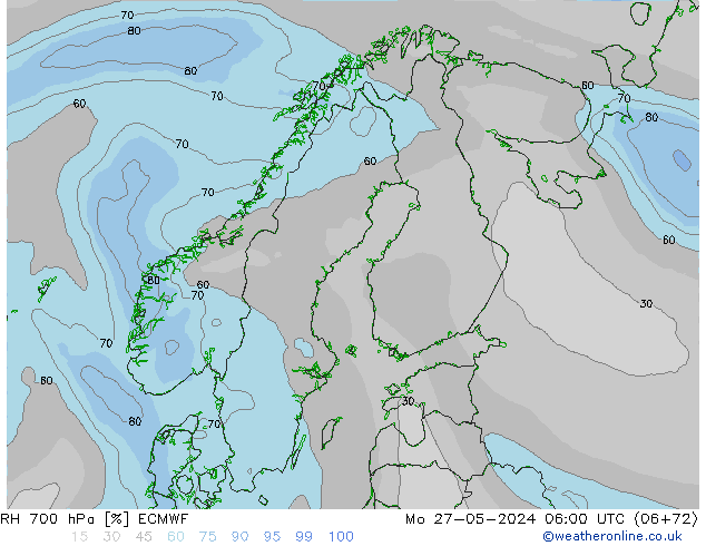 RH 700 hPa ECMWF Mo 27.05.2024 06 UTC