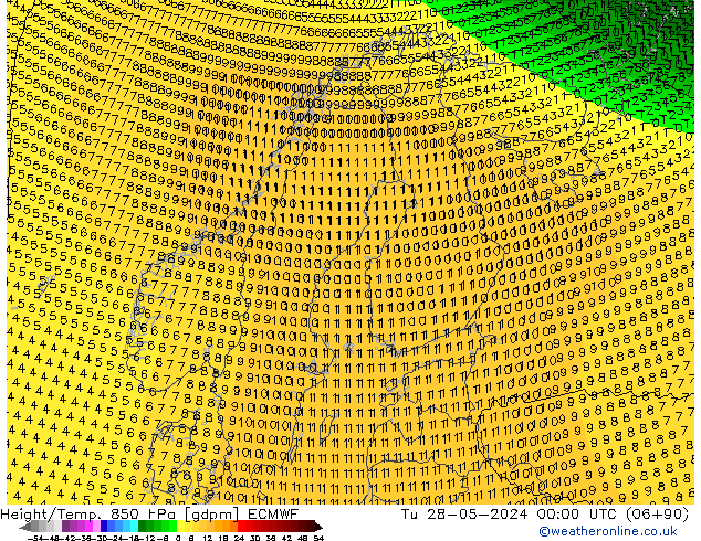 Height/Temp. 850 hPa ECMWF Tu 28.05.2024 00 UTC