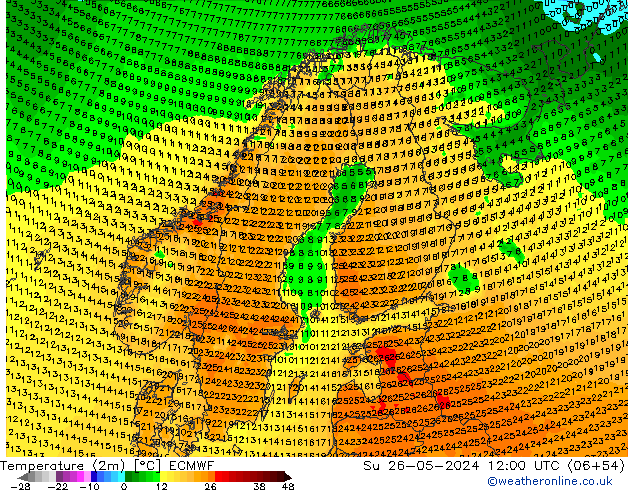 Temperatura (2m) ECMWF dom 26.05.2024 12 UTC