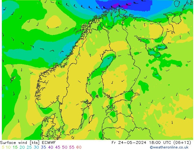 Vento 10 m ECMWF ven 24.05.2024 18 UTC