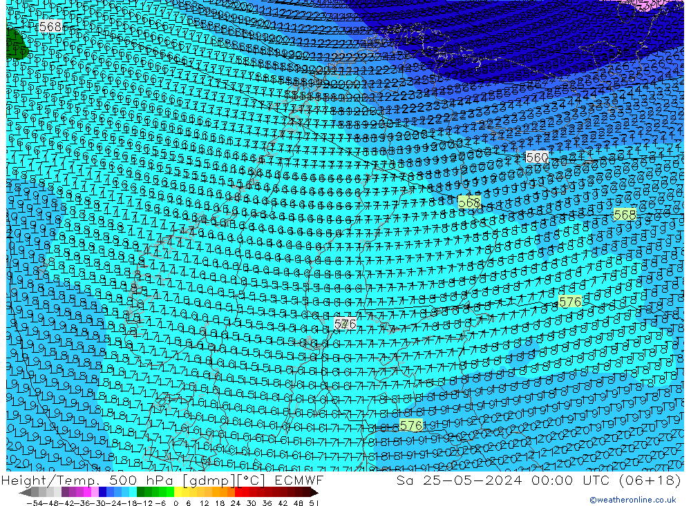 Height/Temp. 500 hPa ECMWF Sa 25.05.2024 00 UTC