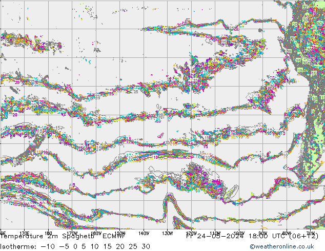 Temperatura 2m Spaghetti ECMWF Sex 24.05.2024 18 UTC