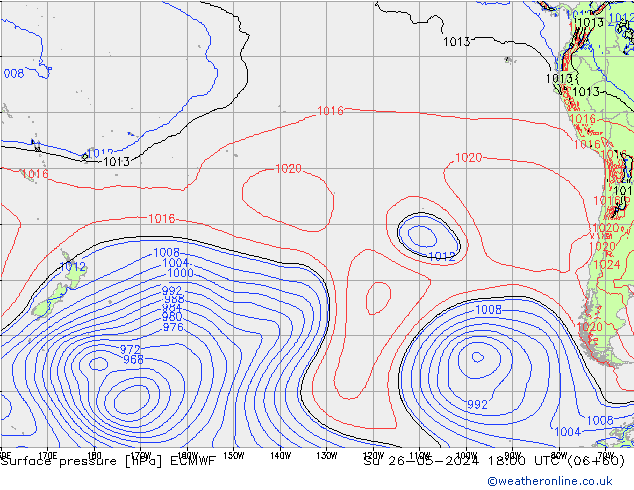 Luchtdruk (Grond) ECMWF zo 26.05.2024 18 UTC