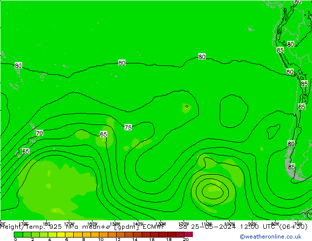 Hoogte/Temp. 925 hPa ECMWF za 25.05.2024 12 UTC