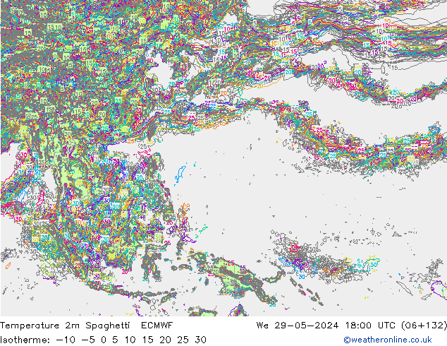 Temperatuurkaart Spaghetti ECMWF wo 29.05.2024 18 UTC
