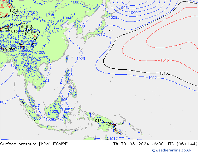 Atmosférický tlak ECMWF Čt 30.05.2024 06 UTC