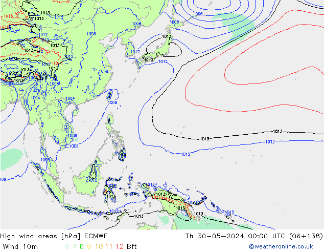 High wind areas ECMWF Qui 30.05.2024 00 UTC