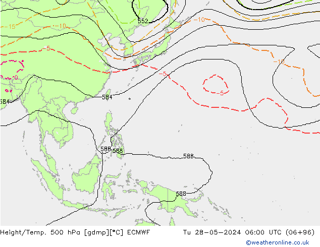 Height/Temp. 500 hPa ECMWF Út 28.05.2024 06 UTC